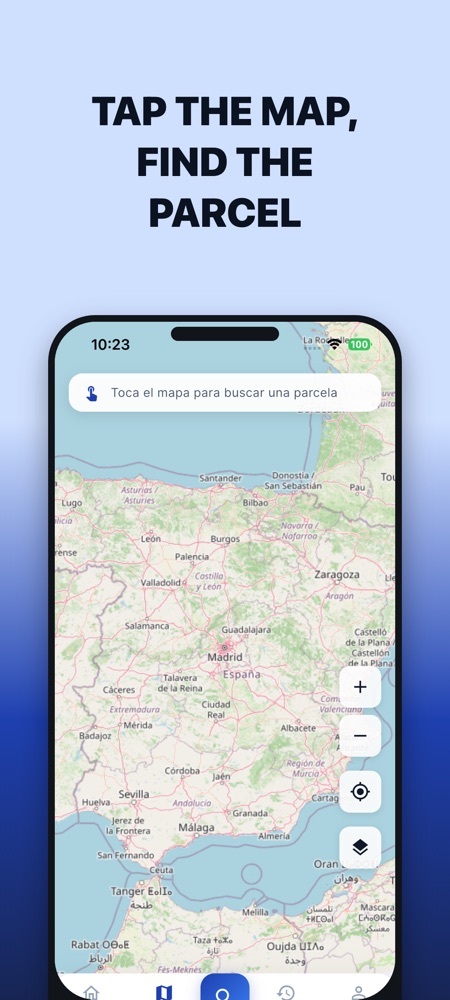 Map in the app with the prompt to tap the map to search for a parcel.